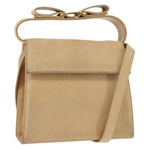 Salvatore Ferragamo Vala Hand Bag Suede 2way Beige Gold Auth 147228